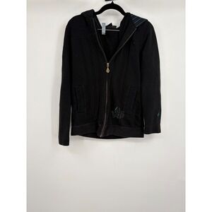 Y2K Volcom Women Black Zip Up Hoodie Pinstripe Convertible Hood Teal S